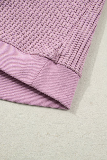 Solid Textured Knit Snap Button Collar Top