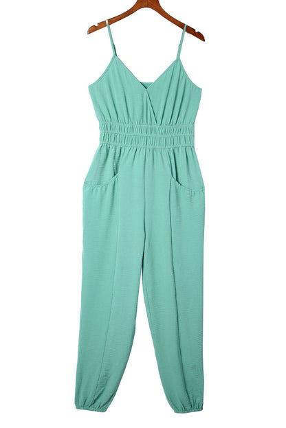 Shirred High Waist Sleeveless Jumpsuit