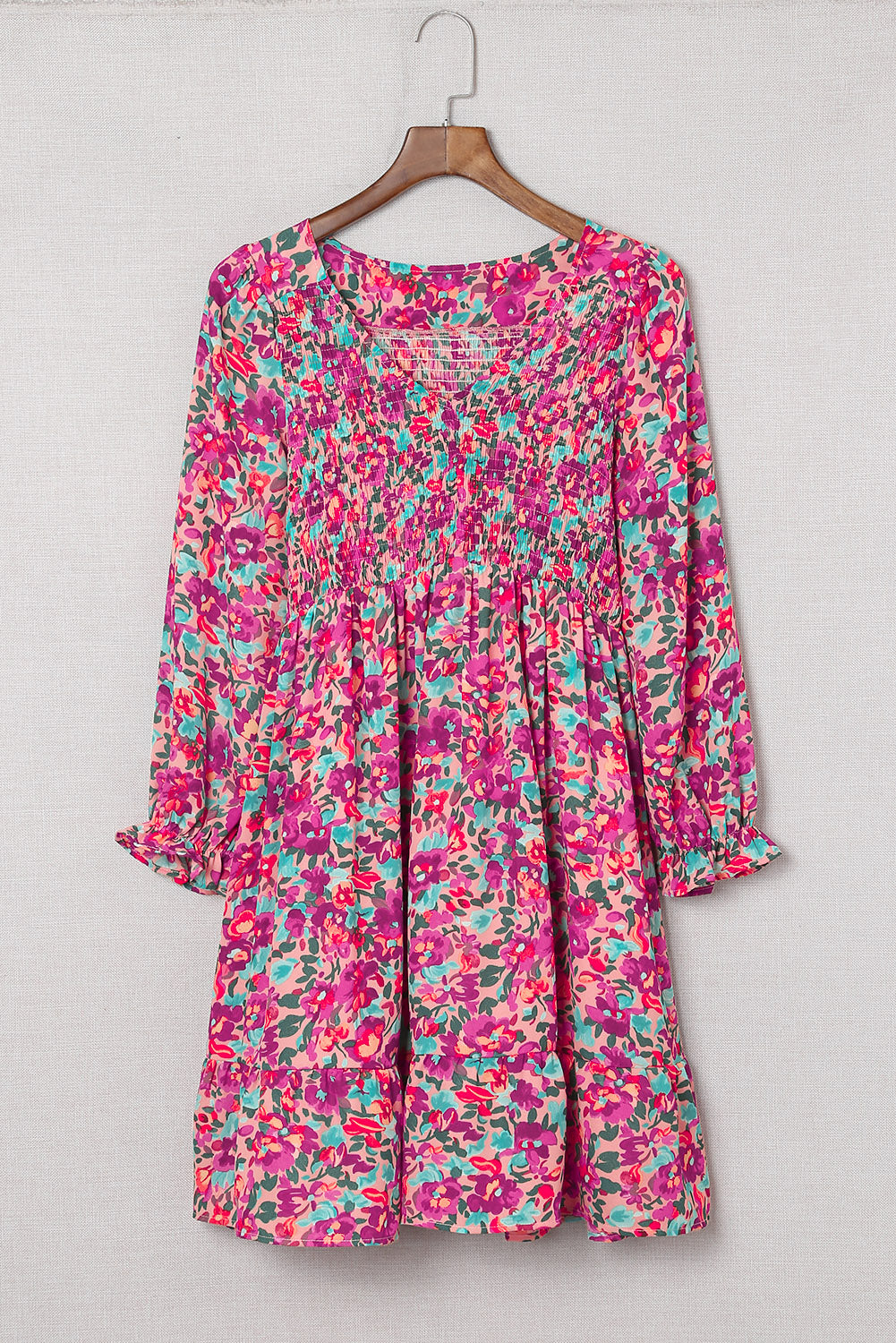 Floral V-Neck Puff Sleeve Dress