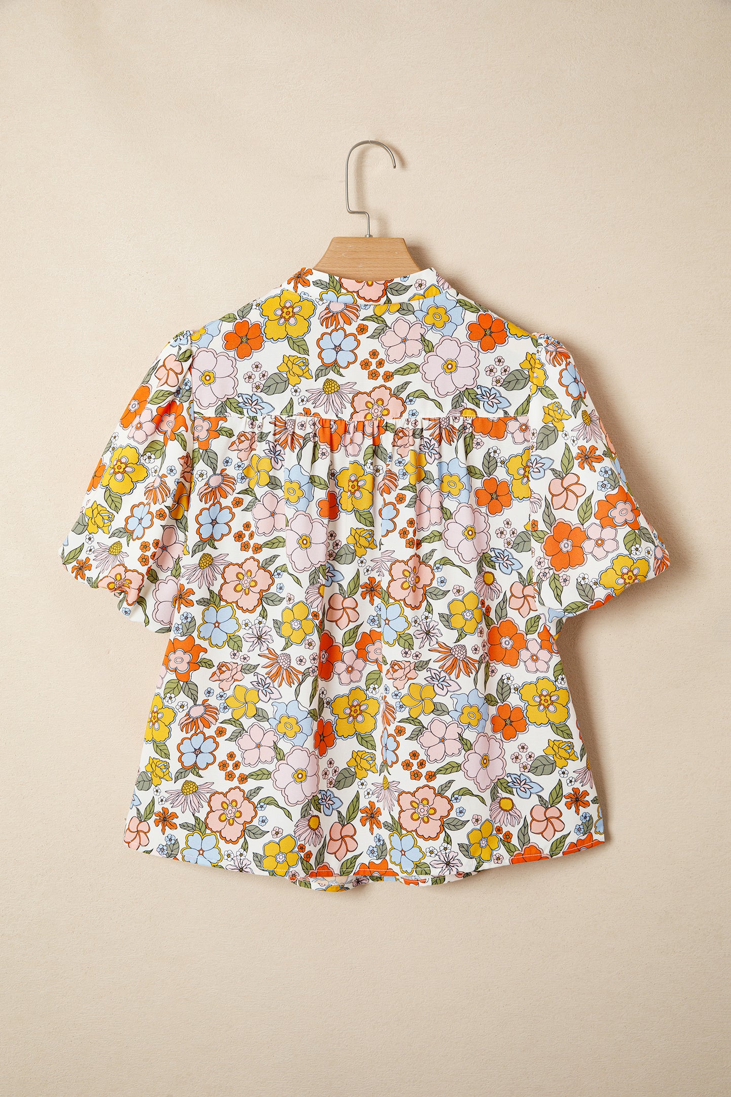 Boho Floral Crochet V-Neck Puff Sleeve Blouse