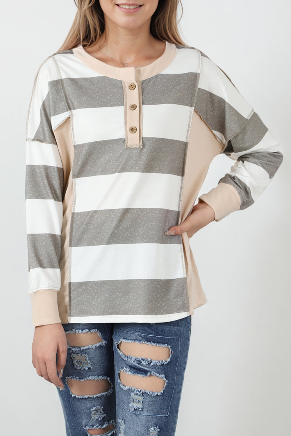 Stripe Colorblock Exposed Seam Sweatshirt