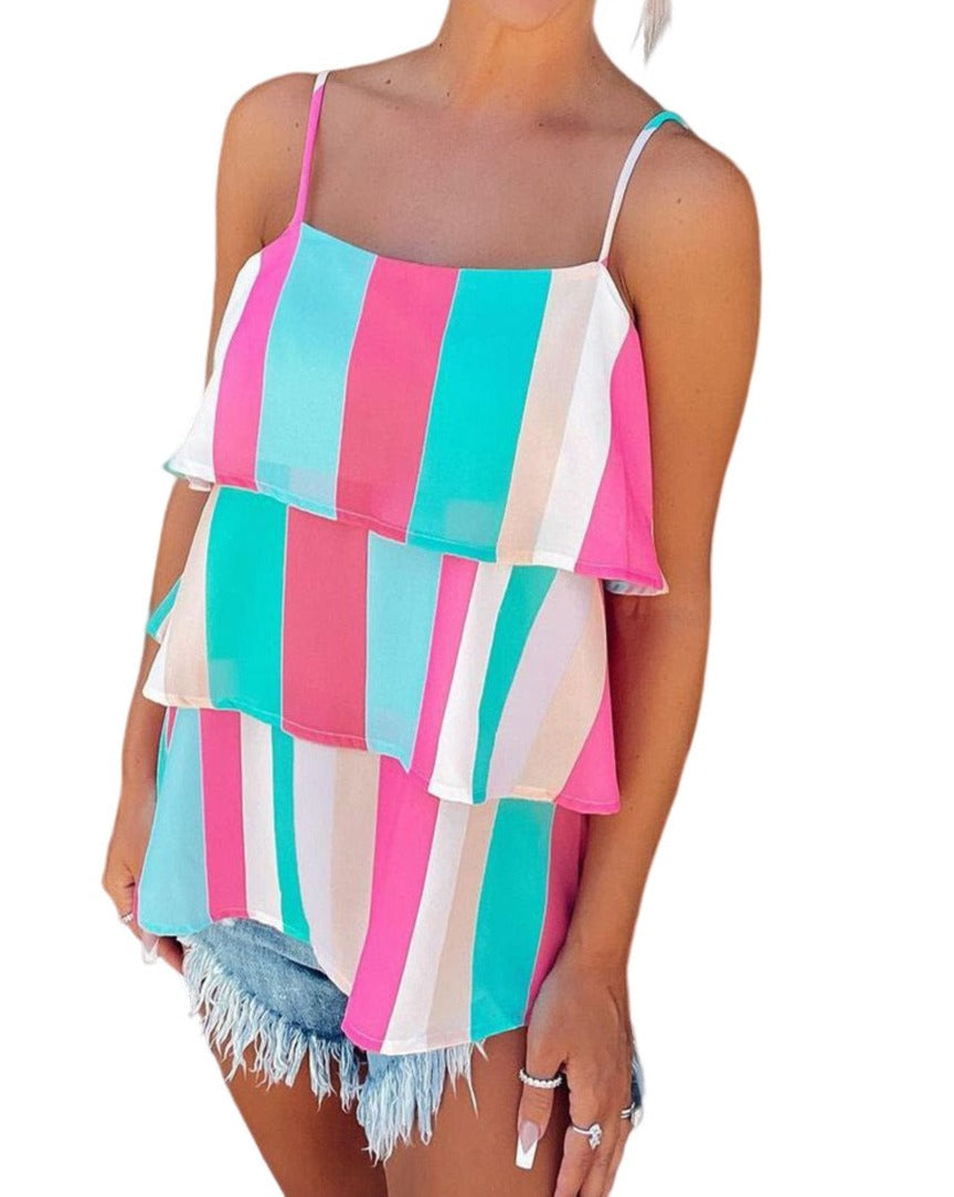 Stripe Tiered Ruffle Tank Top