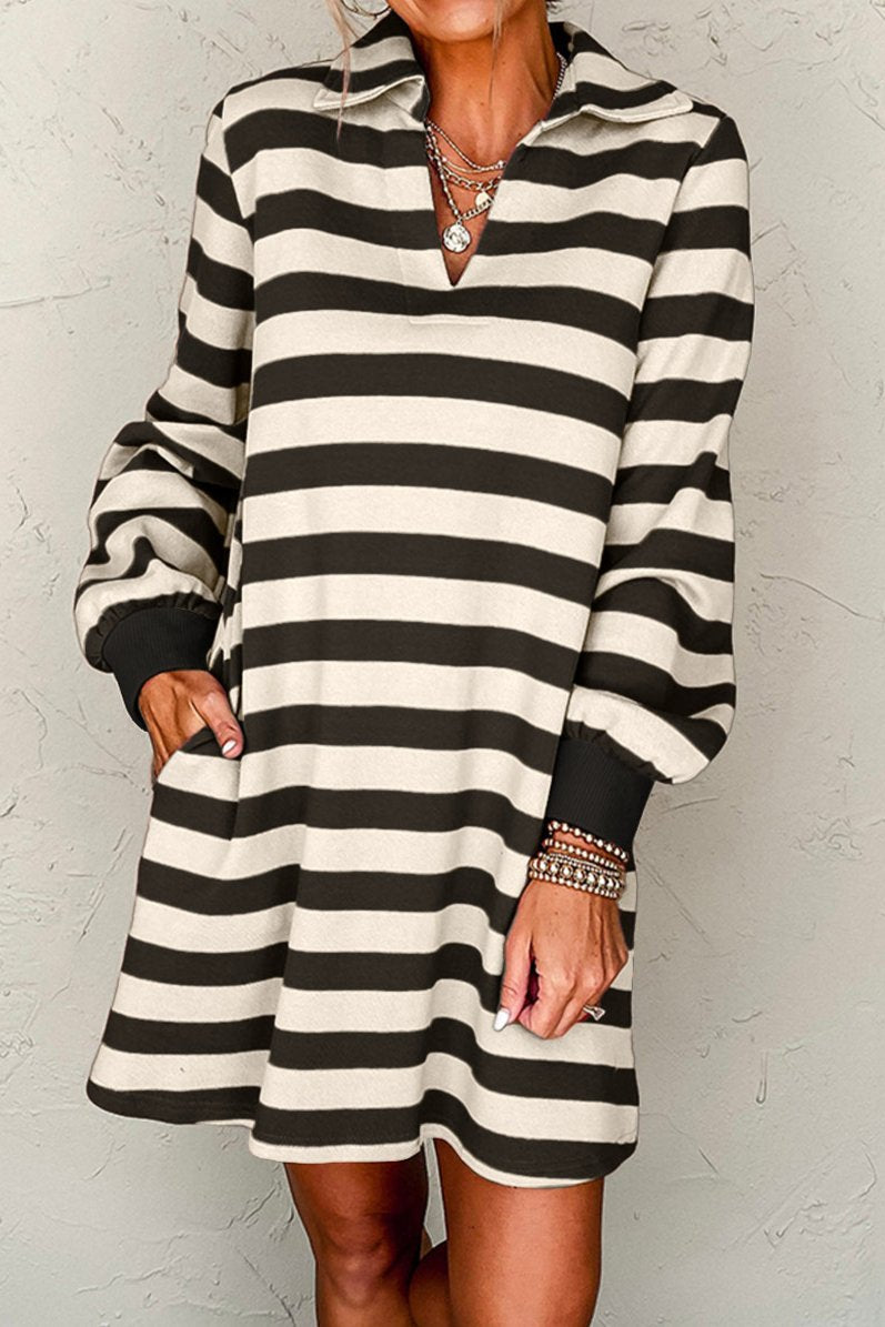 Stripe V-Neck Long Sleeve Dress