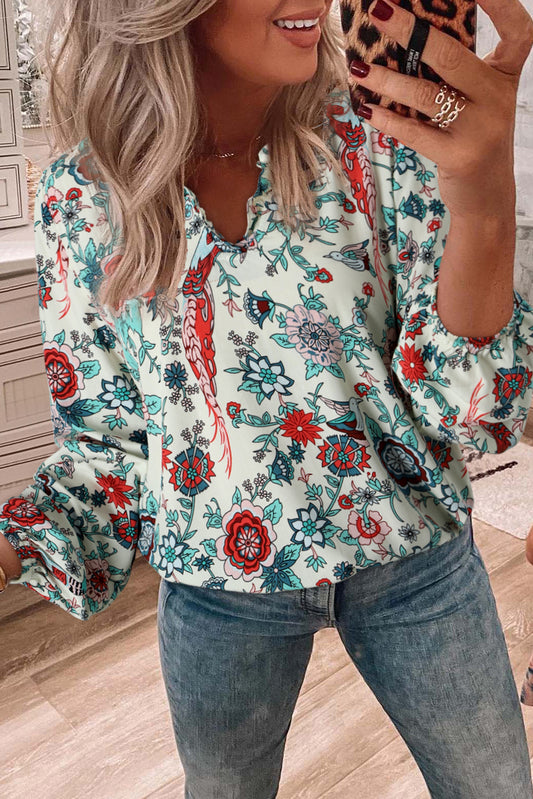 Floral Frilled Long Sleeve Blouse