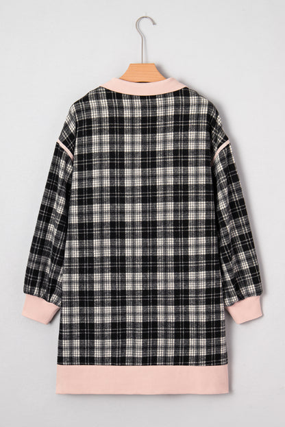 Plaid Collared Zip-Up Long Sleeve Mini Dress