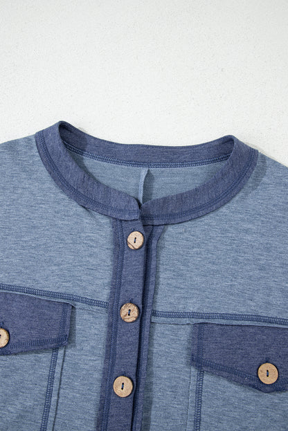 Half Placket Chest Pockets Wide Leg Jumpsuit