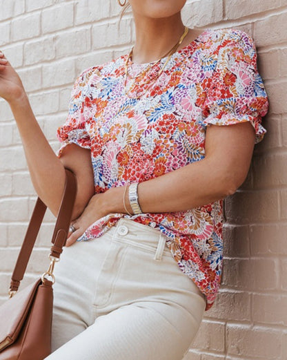 Floral Bubble Sleeve Blouse