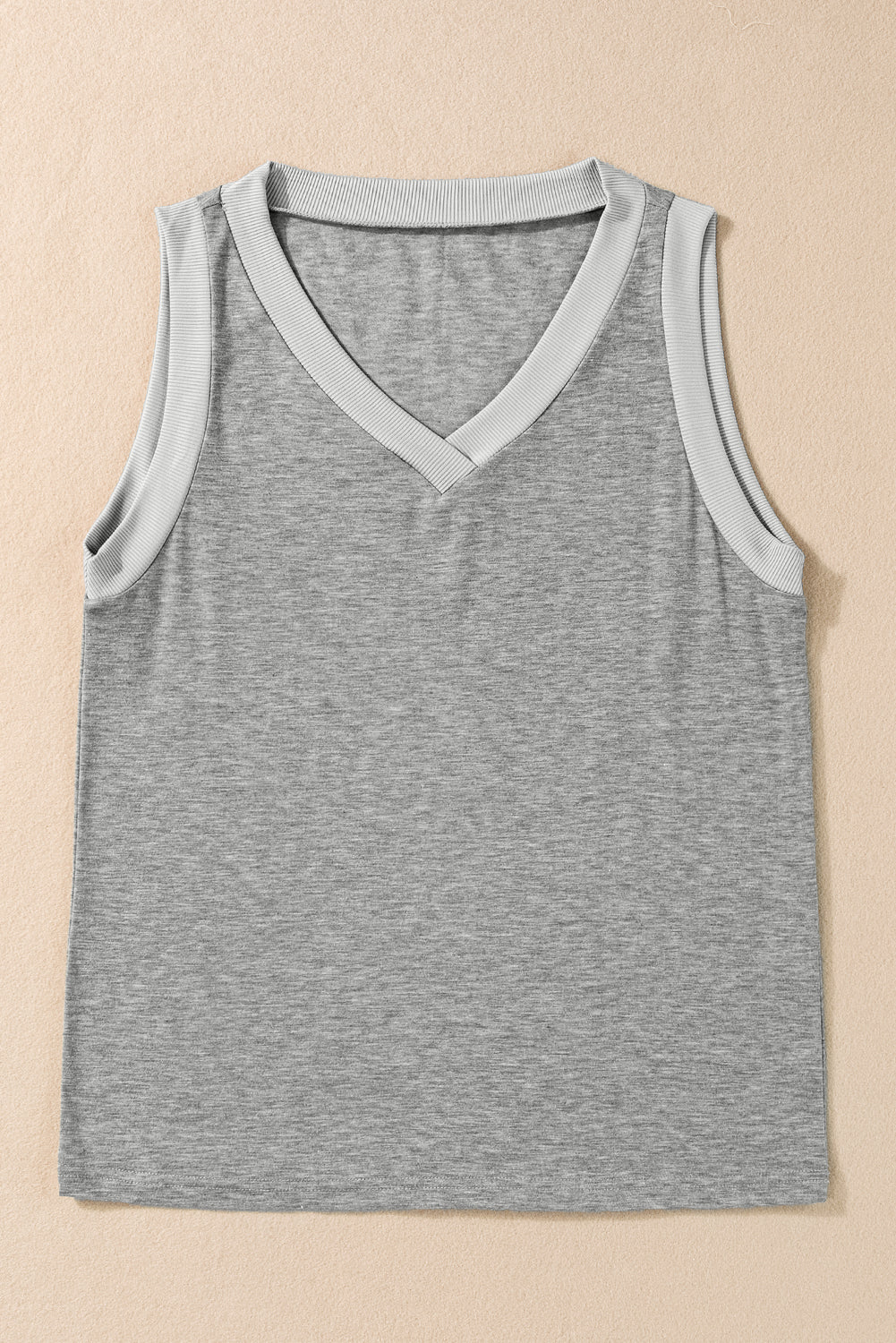 Ribbed Trim V-Neck Tank Top