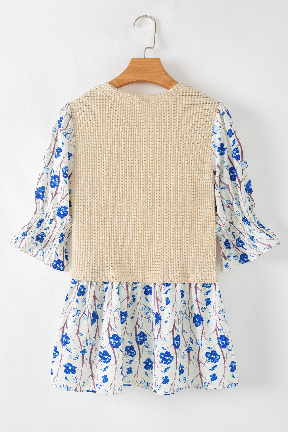 Floral Patchwork Waffle Peplum Blouse