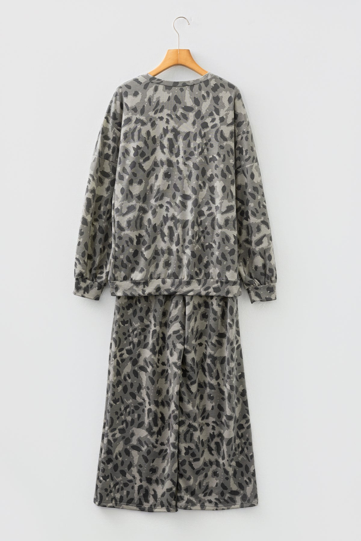 Leopard Raw Seam Sweatshirt & Wide Leg Pants Set