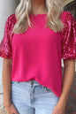 Sequin Patchwork Puff Sleeve T-Shirt