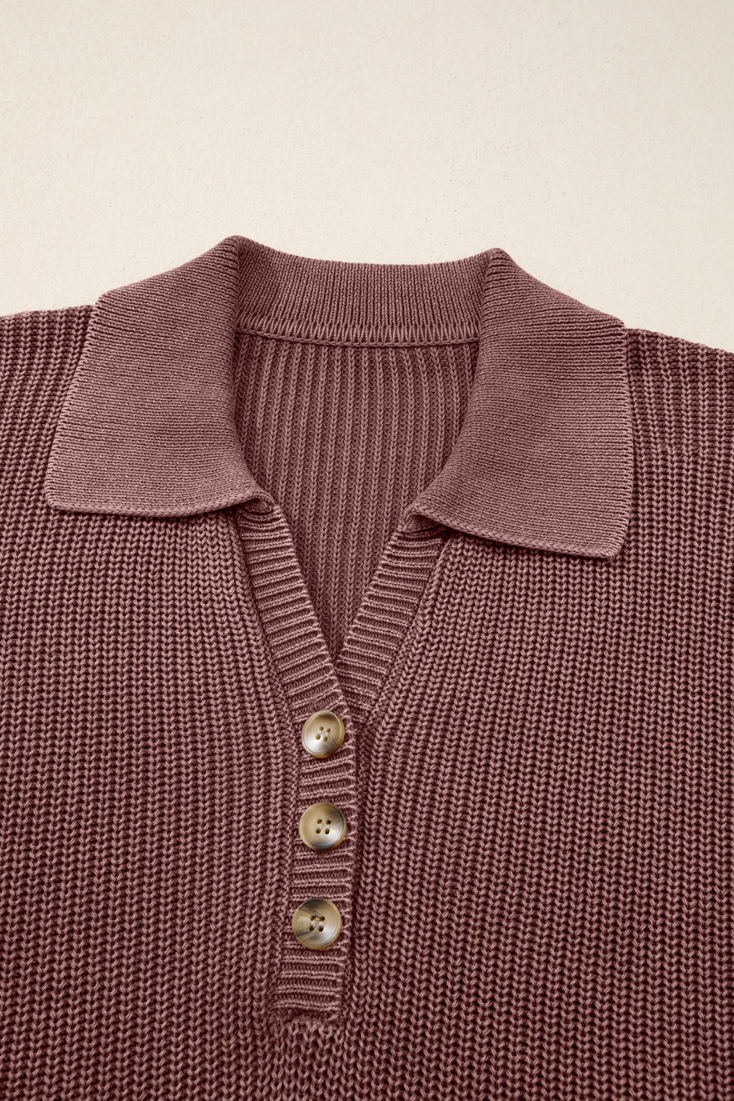 Mineral Wash Buttoned Polo Collar Knit Sweater