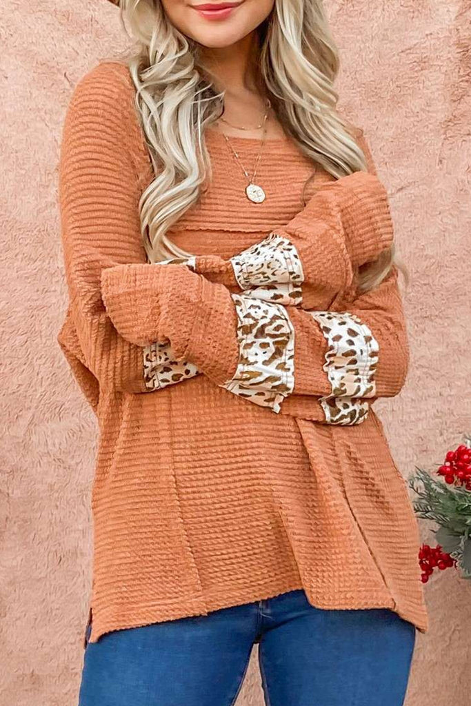 Leopard Patchwork Waffle Knit Top