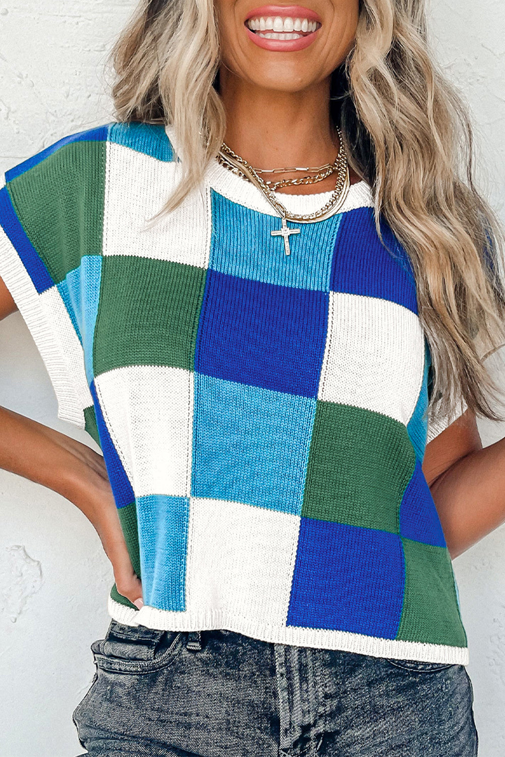 Colorblock Cap Sleeve Sweater Top