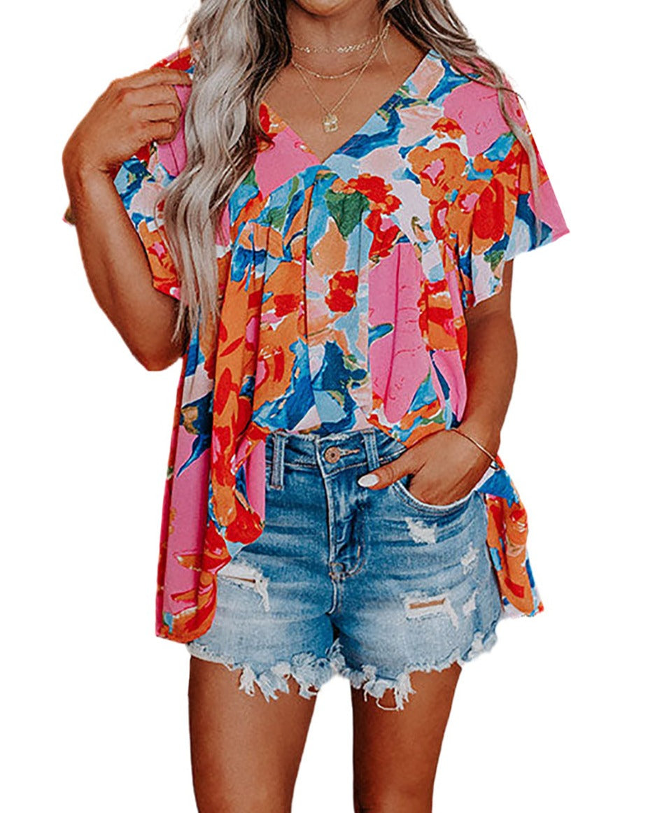 Abstract Flutter Sleeve Blouse