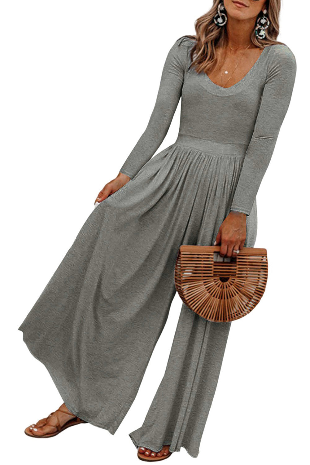 Gathered Waist Wide Leg Jumpsuit