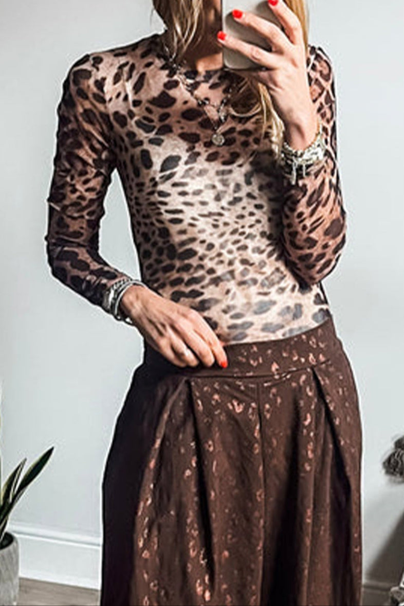 Leopard Mesh Long Sleeve Top