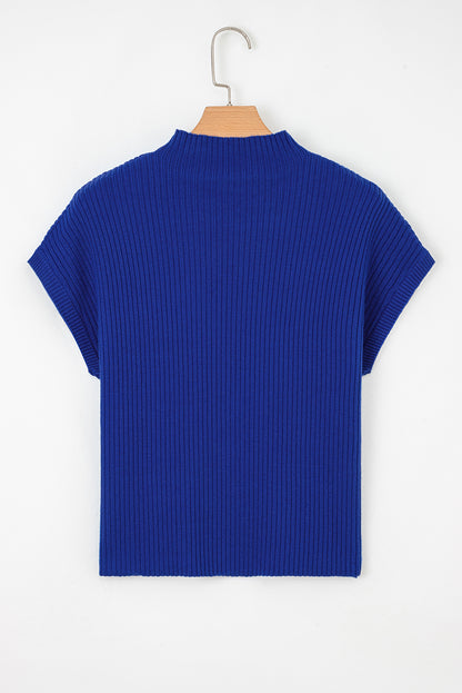 Solid Ribbed Knit Patch Pocket Short Sleeve Top