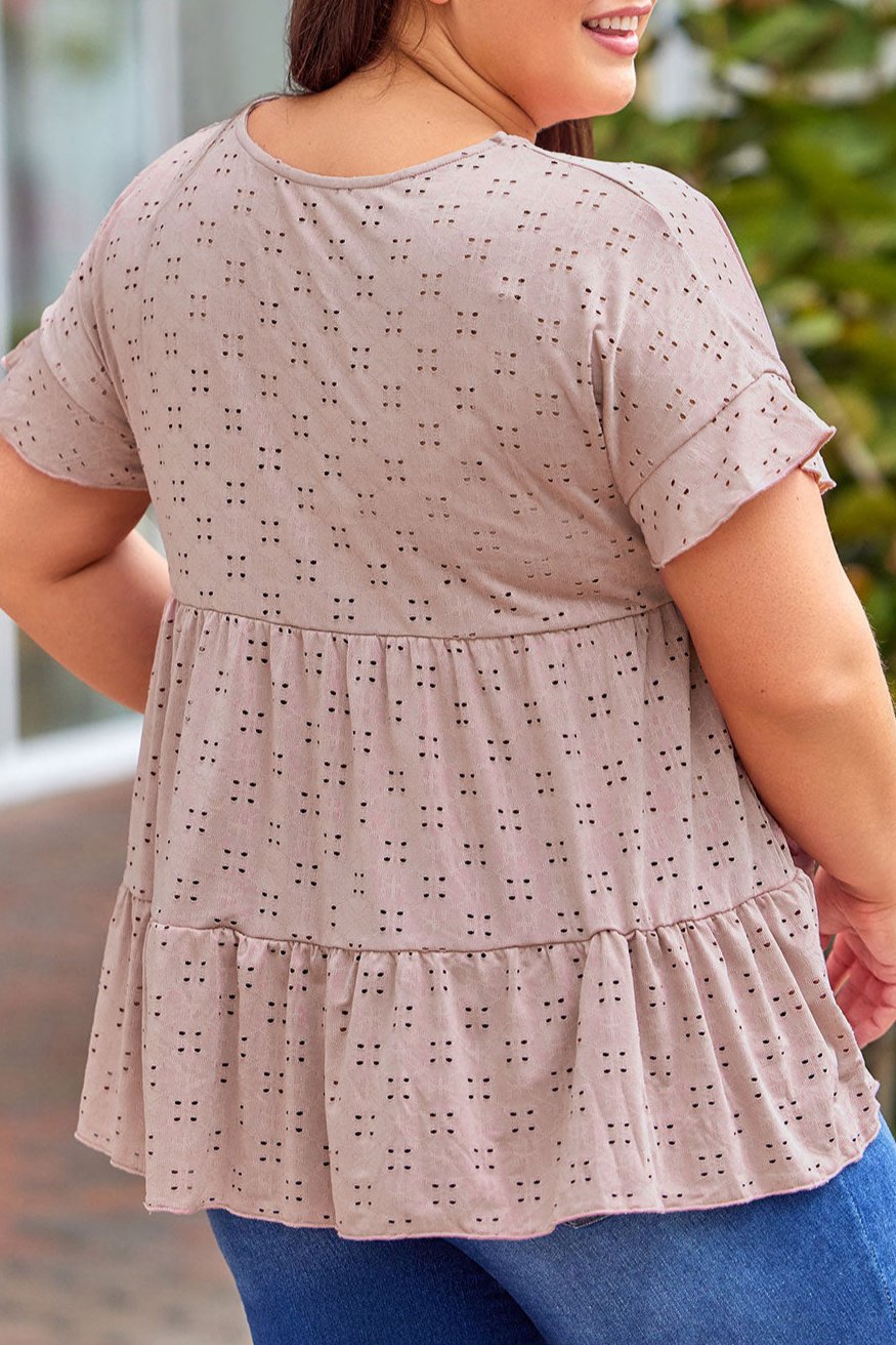 Plus Size Eyelet Ruffle Sleeve Top