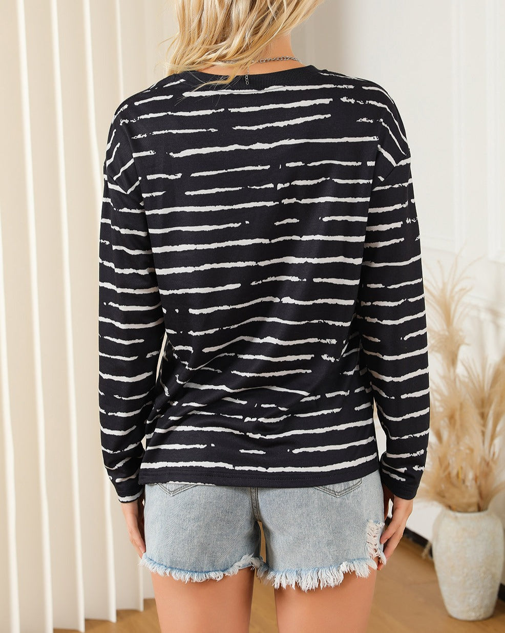 Stripe Long Sleeve Crewneck Top