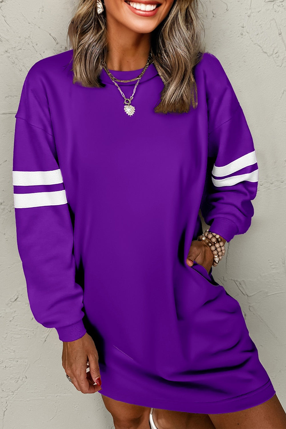 Varsity Stripe Long Sleeve Sweatshirt Dress