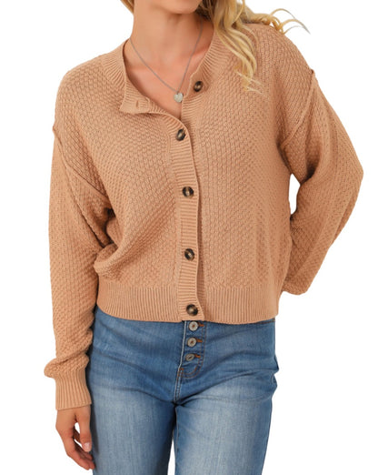 Ribbed Trim Button Front Cardigan