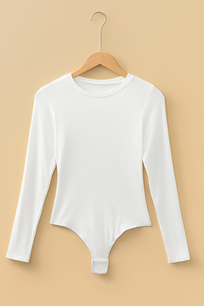 Solid Ribbed Round Neck Long Sleeve Bodysuit