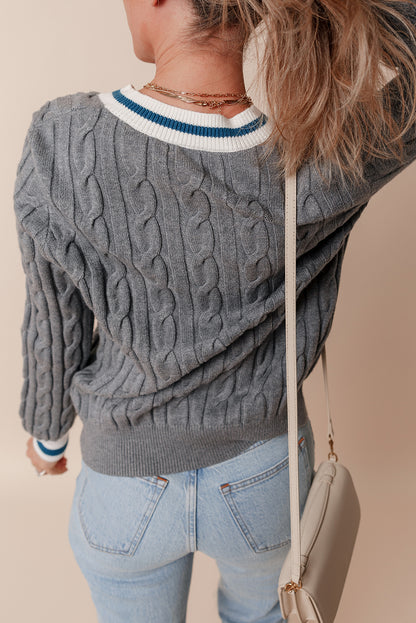 Contrast Ribbed Trim V-Neck Sweater