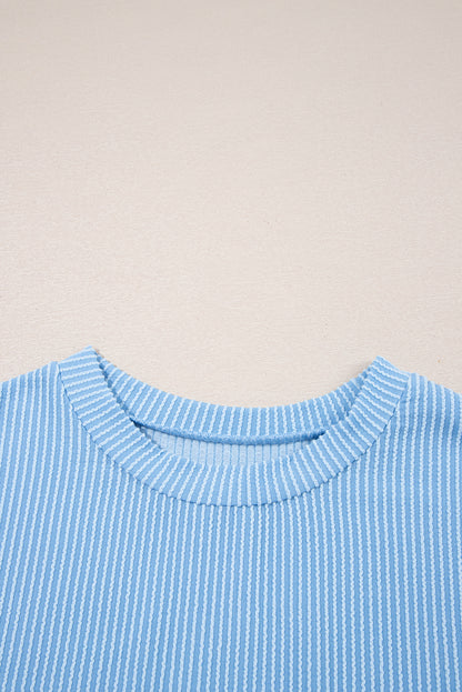 Colorblock Corded Knit Pocketed Crew Neck T-Shirt