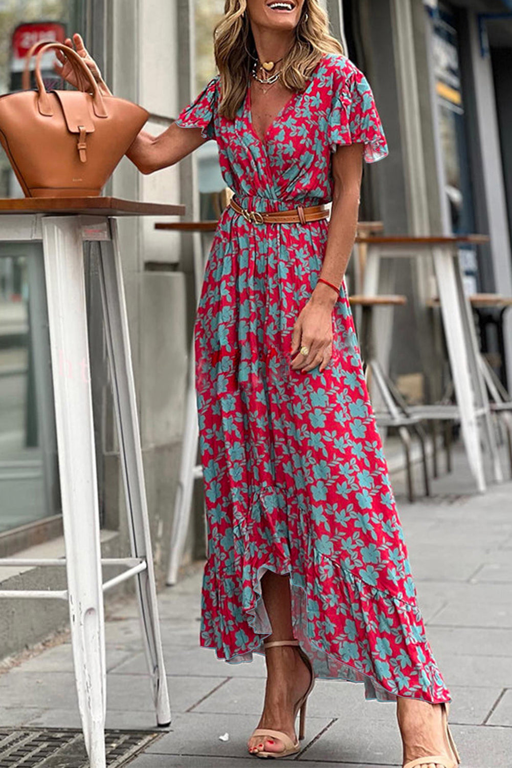 Floral Flutter Sleeve Maxi Dress