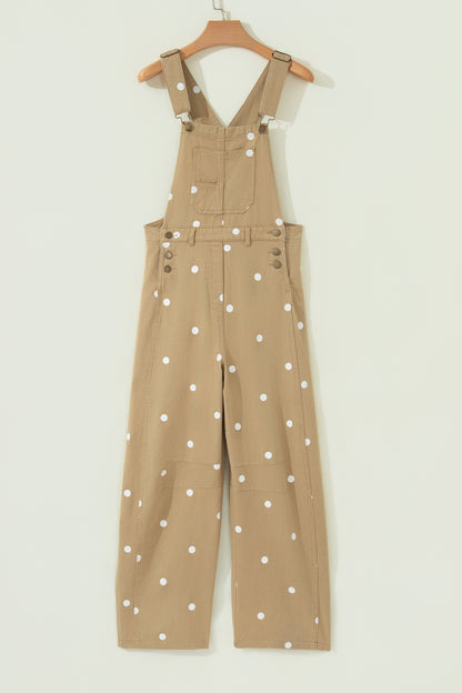 Polka Dot Denim Barrel Leg Overalls Jumpsuit