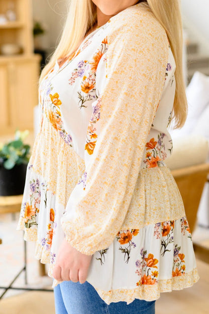 Floral V-Neck Puff Sleeve Blouse Plus Size