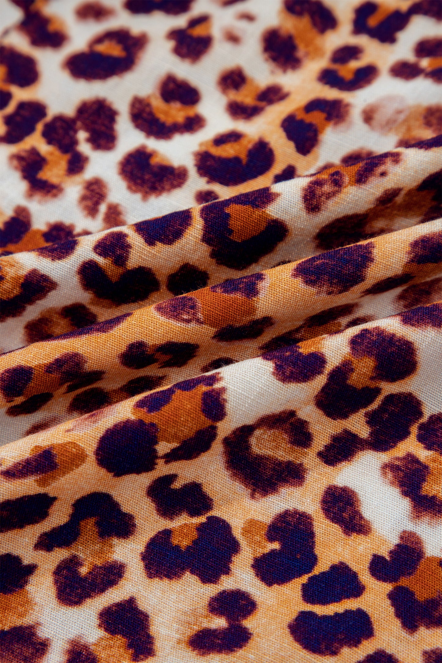 Plus Size Leopard Frilled Stand Neck Blouse