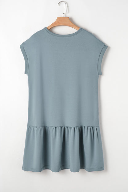 Solid Cap Sleeve Drop Waist T-Shirt Dress