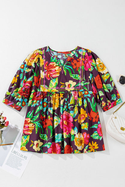 Floral Embroidered Short Sleeve Blouse