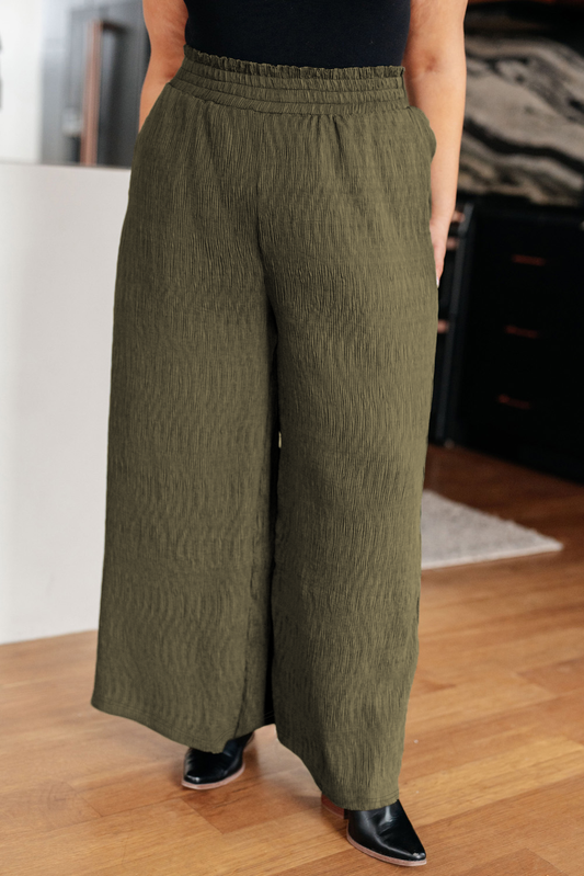 Texture Shirred Waist Pants Plus Size