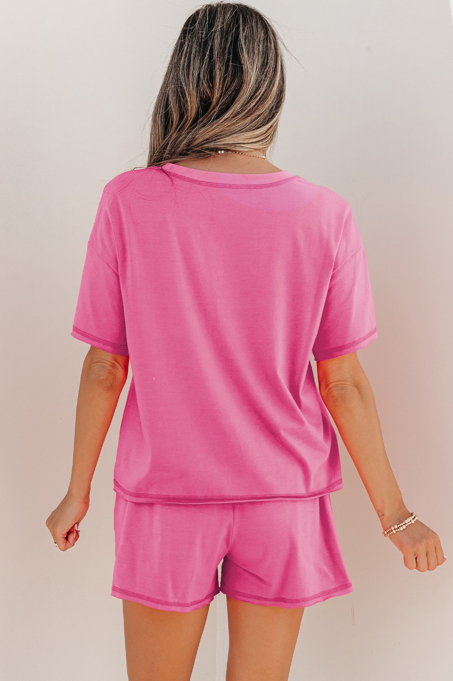Solid Tee & Stipe Waistband Short Set