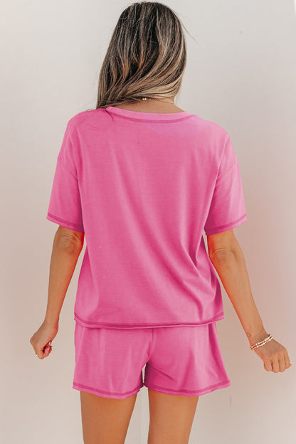 Solid Tee & Stipe Waistband Short Set