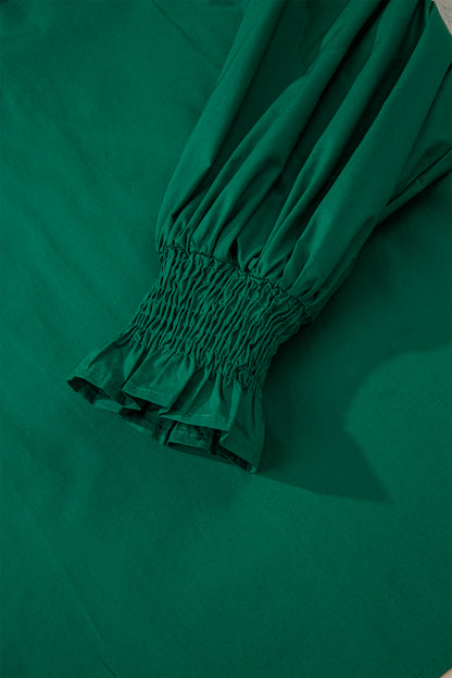 Leopard Trim V-Neck Puffy Flounce Sleeve Blouse