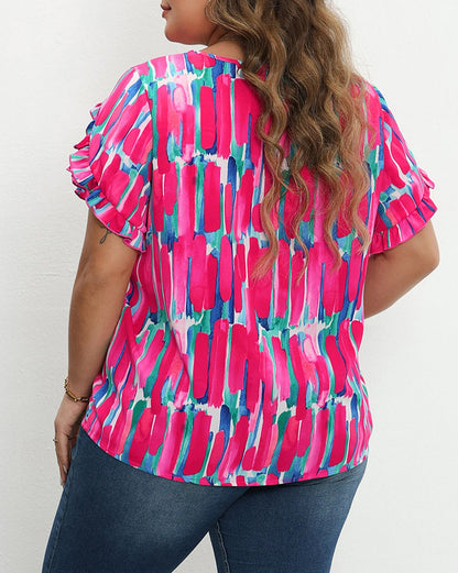 Abstract Petal Sleeve Blouse Plus Size