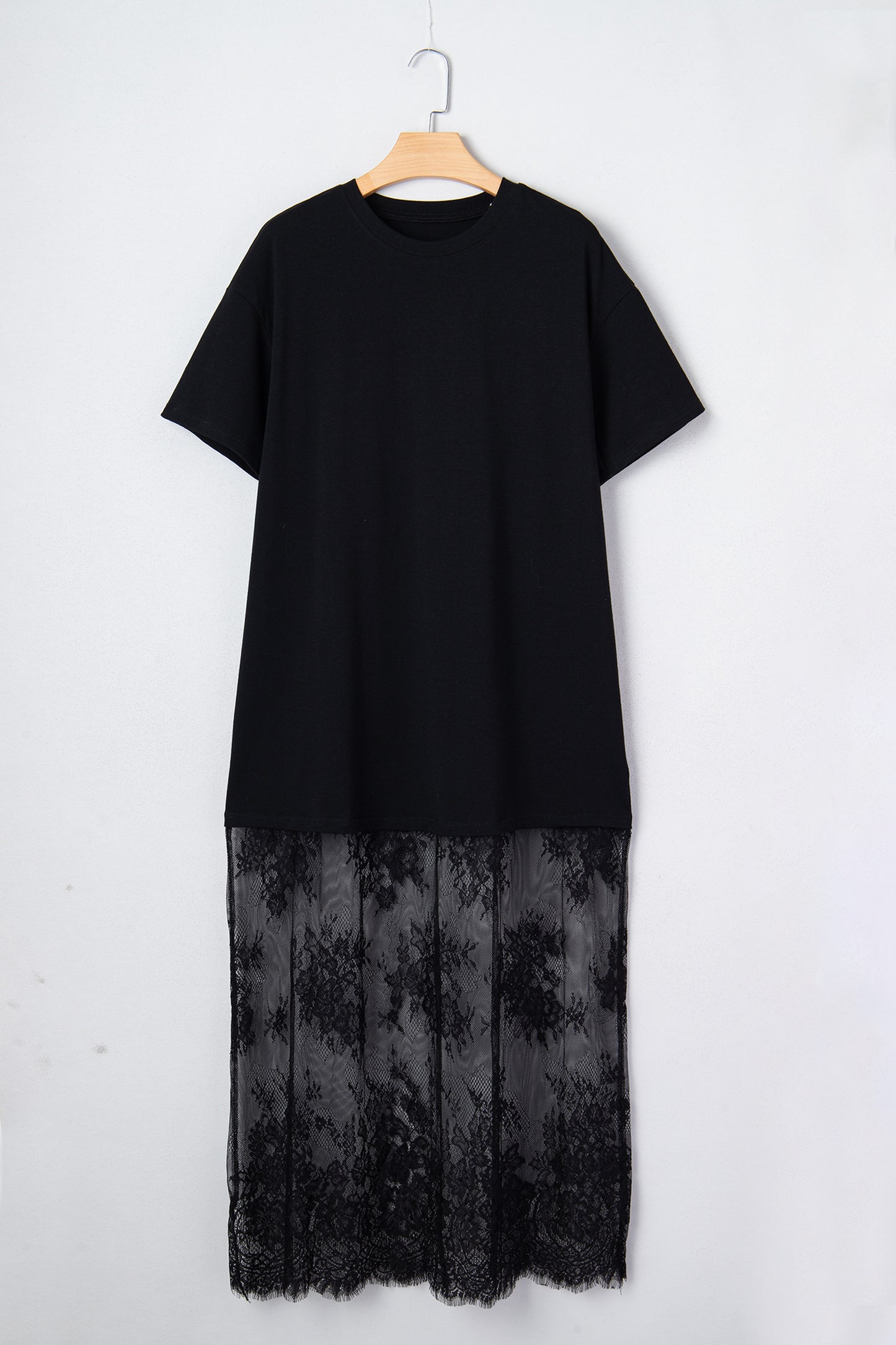 Solid Lace Patchwork Short Sleeve Maxi Dress
