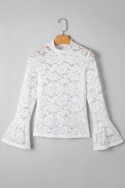 Solid Lace Crochet Bell Sleeve Blouse