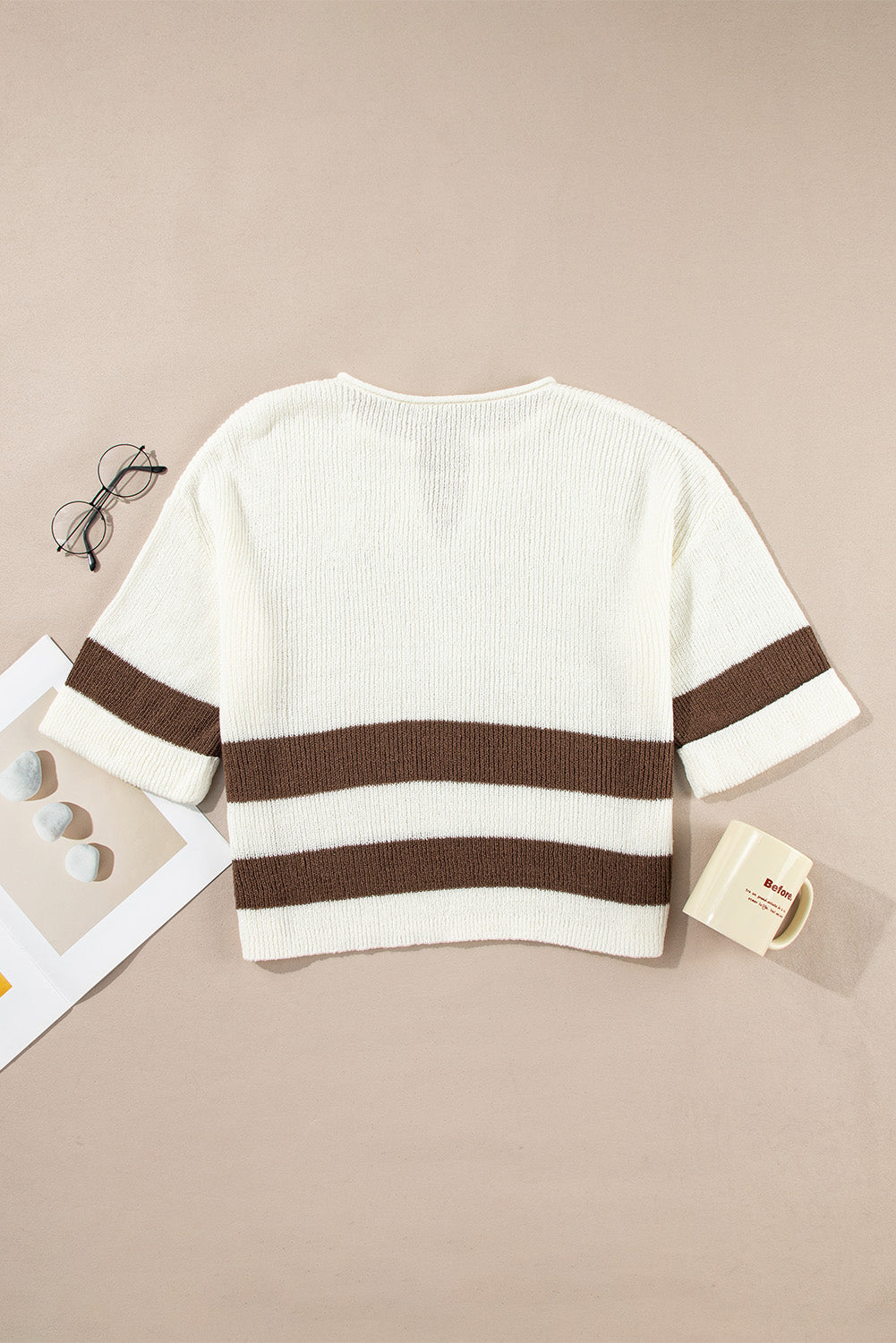 Stripe V-Neck Cropped Sweater T-Shirt