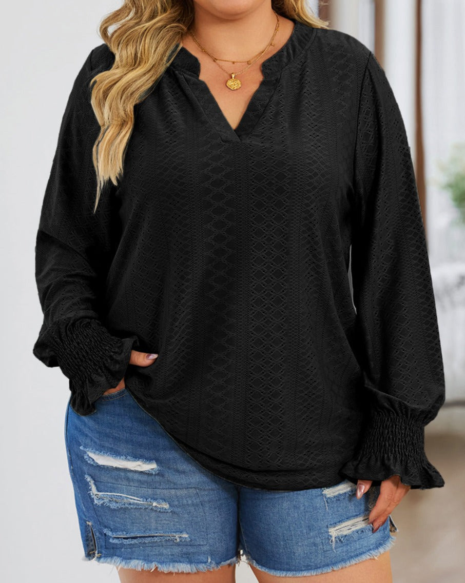 Eyelet Long Sleeve Blouse Plus Size