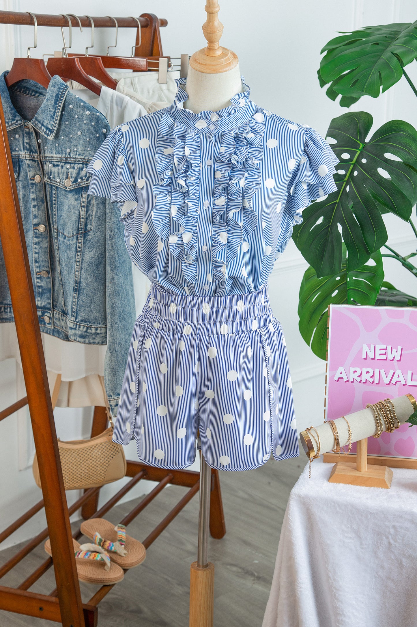 Polka Dot Shirred High Waist Shorts