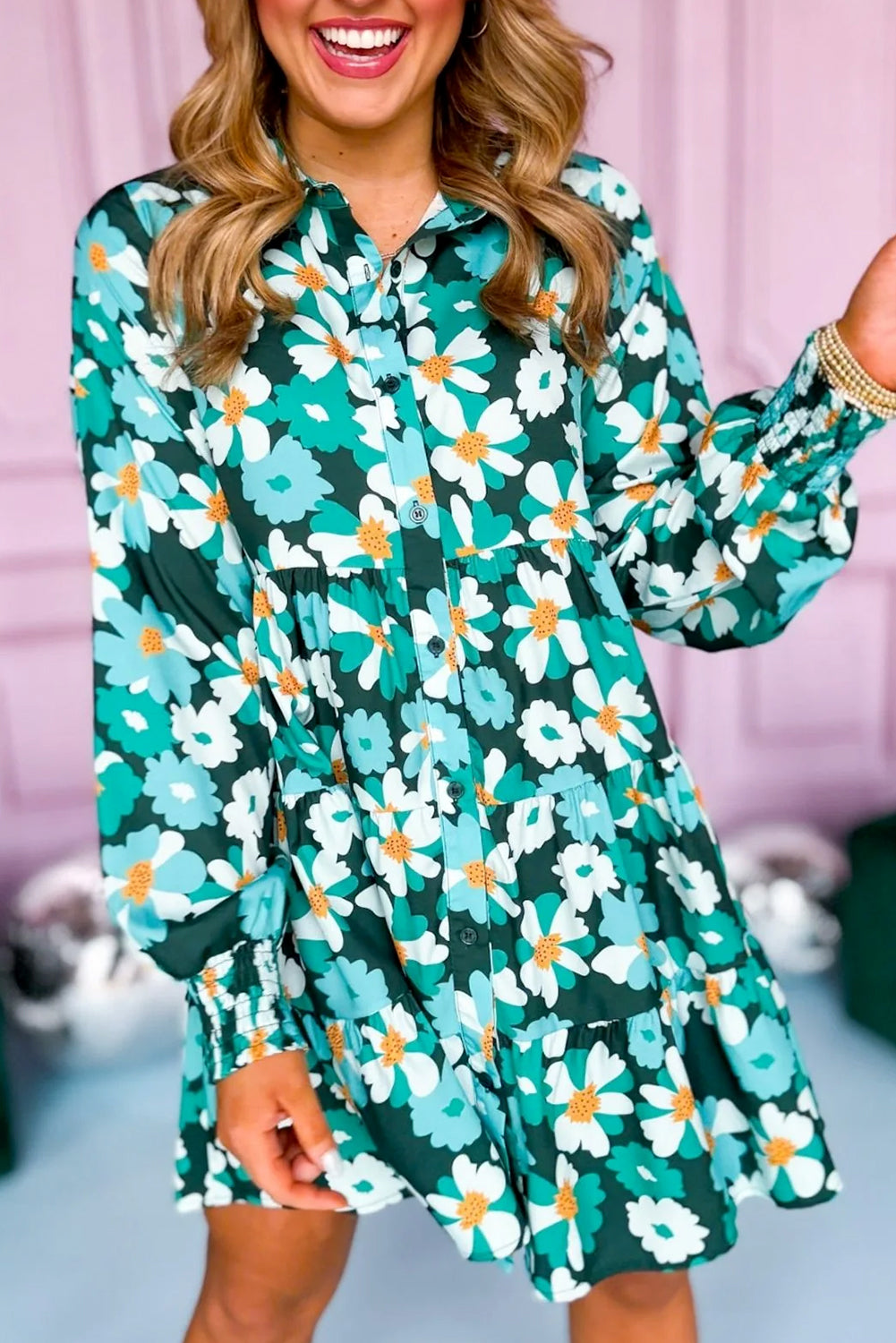 Floral Puff Sleeve Shirt Dress