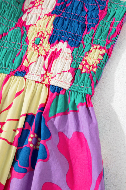 Floral Shirred Spaghetti Strap Maxi Dress