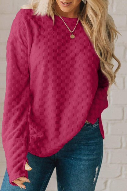 Checker Textured Thumbhole Sleeve Top