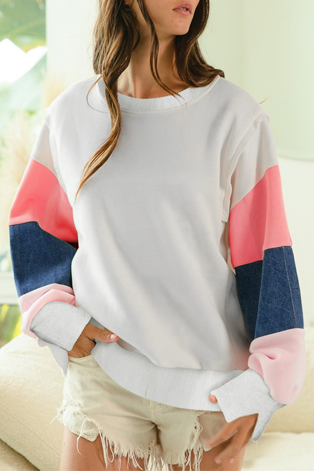 French Terry Colorblock Long Sleeve Top