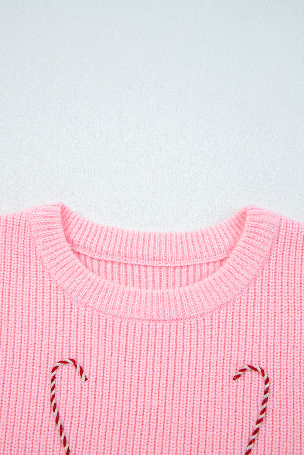 Merry Candy Cane Embroidered Crewneck Sweater